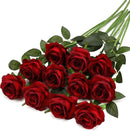 Burgundy Fake Roses Artificial Flowers - 10 Pcs Fake Artificial Roses Silk Flowers with Stems for Home Wedding Hotel Office Centerpiece Decor（Burgundy） by CozyNest Decor