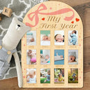 ORIGACH My First Year Baby Growth Photo Display Wood Board - 12 Months Newborn Milestones Photo Board - Neutral Baby Keepsake Frame 1st Birthday Party Nursery Decor New Mom Gift - Bow & Heart by TinyTreasures Baby Boutique