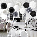 Black White Silver Party-Decorations Paper Flowers Lanterns - 15PCS Birthday Halloween Wedding Tissue Pom Poms Streamers, Halloween Prom Baby Shower Bachelorette Hanging Supplies Decor Hugfond by CozyNest Decor