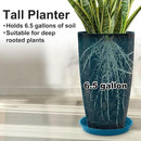 Tall Flower Pot Indoor - Outdoor Plant Pot - Turquoise Glossy Planter - Elegant Stone Imitation - 12" Diameter 21" Tall with Drainage Holes and Saucer by CozyNest Decor
