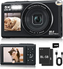 5K Digital Camera, Dual Screens Camera with 18X Digital Zoom, Compact Vlogging Camera for Teens, Beginner-Friendly Gift Pack, 32GB Card & 2 Batteries, Black by TinyTreasures Baby Boutique