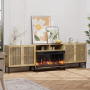 3-Sided Glass Farmhouse Fireplace TV Stand for TVs Up to 100 Inch, Entertainment Center with 36" Electric Fireplace, Oak TV Console with Storage Cabinets for Living Room by CozyNest Decor
