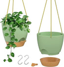 ZMTECH 6.5 Inch Hanging Planters for Indoor Outdoor Plants, 2 Pack Self Watering Hanging Plant Pots with Drainage Holes and Removable Saucer, Plastic Flower Hanging Pots with Watering Lip (Green) by CozyNest Decor