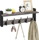 Homode Wall Hooks with Shelf, Coat Rack Wall Mount, Entryway Shelf with Hooks for Clothes, Backpack, Key, Purse - Rustic Grey by CozyNest Decor