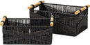 LA JOLIE MUSE Wicker Storage Baskets for Organizing, Recyclable Paper Rope Basket with Wood Handles, Decorative Hand Woven Basket Organizers for Makeup Books Shelves Living Room, Black, Set of 2 by GreenHaven Gardens