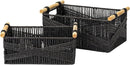 LA JOLIE MUSE Wicker Storage Baskets for Organizing, Recyclable Paper Rope Basket with Wood Handles, Decorative Hand Woven Basket Organizers for Makeup Books Shelves Living Room, Black, Set of 2 by TinyTreasures Baby Boutique