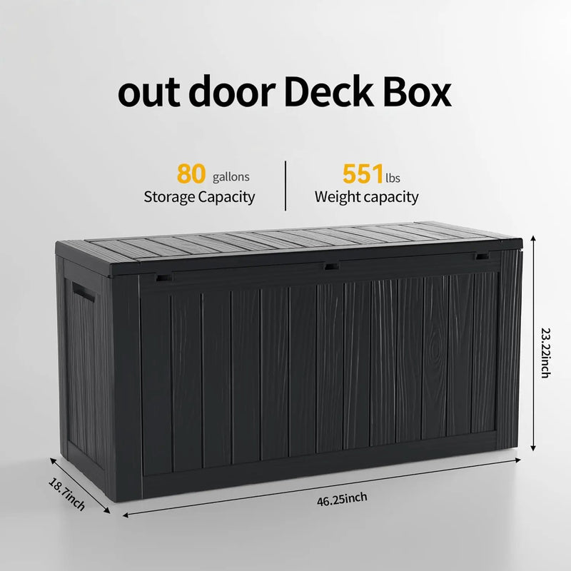 80 Gallon Waterproof Large Resin Deck Box Indoor/Outdoor Lockable Storage Container and Seating for Garden, Pool, and Patio (80 Gallon, Black), photo 3 of 6