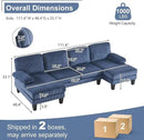 Karl home U-Shape Sectional Sofa Couch 111" Modern 4-Seat Sofa with Chaises Corduroy Fabric Upholstered Covertible Couch with Wood Grain Legs for Living Room, Reception Room, Apartment, Navy Blue by CozyNest Decor