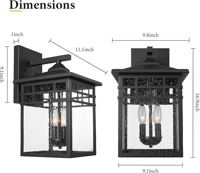 Outdoor Light Fixture Wall Mount, Black Exterior Light Fixture Wall Sconces with Seeded Glass for Front Porch, Large Waterproof Outdoor Square Wall Lantern Outside for House Doorway, photo 4 of 6