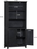 70in Tall Bookshelf 5 Tier Bookcase with Barn Doors and Adjustable Shelves, Black Farmhouse Book Shelf with Storage Cabinet, Wood Freestanding Display Bookshelves for Bedroom, Kitchen (3PCS) by CozyNest Decor