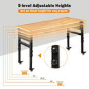 60" Adjustable Workbench for Garage, Rubber Wood Shop Table W/Wheels & Double Pegboards & Drawer, 2000 LBS Load Capacity Hardwood Worktable for Workshop, Garage, Office, Home, Commercial by GreenHaven Gardens