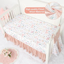 GFU Crib Bedding Set for Girls 4-Piece, Bow Baby Girl Crib Bedding Set Pink Flowes, Nursery Sets Includes Comforter, Fitted Crib Sheet, Crib Skirt, and Diaper Stacker by TinyTreasures Baby Boutique