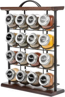 Orii 16 Jar Acacia Wood & Metal Wire Spice Rack with Spices Included, Storage for Spices and Seasoning, Black & Brown by CozyNest Decor