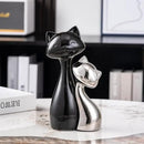 Ceramic Cat Statue Set, Black & Silver Cute Home Decor Figurines, Lucky Cats Desk Accessories for Cat Lovers, Memorial Cats Themed, Modern Collectible Decor for Bookshelf, Living Room by CozyNest Decor