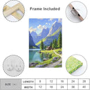 Landscape wall painting of mountain forest lakeside cabin under blue sky and white clouds natural oil painting poster suitable for living room bedroom office by CozyNest Decor