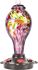 LUJII Hand Blown Glass Hummingbird Feeder for Outdoors Hanging with Ant Guard, 25 fl.oz, Leak Proof & Rustproof, Metal Base with 5 Feeding Ports & 5 Perches, Unique Garden & Backyard Decor (Purple) by GreenHaven Gardens