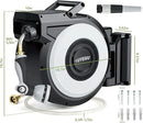 Tuyeho Retractable Garden Hose Reel 5/8" x 90 ft, Wall Mount Water Hose Reels with Automatic Slow Rewind System, Outdoor Hoses Reel with 2 Hose Nozzles for Garden Watering, Car Wash, Pet Shower by GreenHaven Gardens