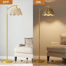 Oneach Arc Floor Lamp for Living Room,Rattan Boho Floor Lamp with Hand-Woven Wicker Shade, Foot Switch,Gold Metal Base & Pole,Farmhouse Standing Lamp for Bedroom Corner,Reading by CozyNest Decor