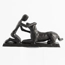Boy and Dog Statue, Love of Dog Sculpture, Gifts for Dog Lovers, Dog Memorial Gifts for Man and Boy, Cast Iron, Black by GreenHaven Gardens