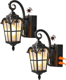 EDISHINE 2 Pack Dusk to Dawn Outdoor Wall Lights, Porch Lights with GFCI Outlet, Retro Black Outdoor Wall Lantern, Waterproof Outside Exterior Light Fixture for Front Door, Patio, Garage, E26 Socket
