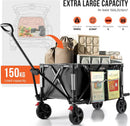 Overmont 150L Wagons Carts Foldable - Large Capacity Folding Collapsible Wagon Cart for Grocery Camping Utility Gardening Sports Travelling- 330lbs Load by GreenHaven Gardens