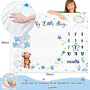 Sleeping Bear Monthly Baby Milestone Blanket Bear Star Balloon Flannel Blanket Boy Newborn Infant Swaddle Growth Baby Frame for Boys Girls Nursery (Blue) by TinyTreasures Baby Boutique