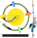 Tree Swing Rainbow Climbing Rope, Heavy Duty Swing Disc Seat Replacement for Kids with Hanging Strap and Platform Carabiners Indoor/Outdoor Playground Accessories (Yellow) by TinyTreasures Baby Boutique