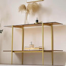 Extra Large Glass Console Table for Living Room, Foyer & Entrance, L47 x W16 x H31, Mid-Century Modern Sofa Table with Amber Glass Top, Walnut Finish Wood Top and Gold Finish Metal Frame by CozyNest Decor