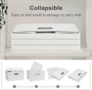 Medium 15" 21 Quart Collapsible Stackable Storage Bins with Lids, 1 Pack White Foldable Fabric Closet Storage Boxes with Lids, 4 Handles Heavy-duty Linen Cube Baskets for Bedroom by TinyTreasures Baby Boutique