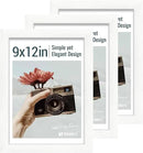 9x12 Frame 3 Pack - White Woodgrain, HD Tempered Glass, 9 x 12 Picture Frame for Photos, Tabletop or Wall Display by CozyNest Decor