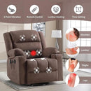 Rocker Recliner Chair with Heat and Massage, 360° Swivel Recliner Chairs for Adults, Heavy Duty Reclining Sofa Chair with USB Port Cup Holders Side Pockets for Living Room (Brown) by CozyNest Decor