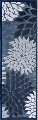 Beverly Rug Outdoor Runner Rug 2x7 Modern Floral Tropical Area Rugs for Indoor and Outdoor Patio Easy to Clean Non Shedding Living Room Porch Garden Washable Outside Carpet (2 x 7 Navy Blue) by CozyNest Decor