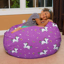 Posh Creations Bean Bag Chair for Kids, Teens, and Adults Includes Removable and Machine Washable Cover, 38in - Large, Canvas Unicorn and Rainbows on Purple by TinyTreasures Baby Boutique