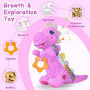 Baby Dino Plush Soft Stuffed Animal Toy for 0-3-6-12+ Months,Infant Musical Toy with Rattle,Squeaker,Sensory Crinkle,Teether & Textures,Toys for Christmas Baby Gift for Newborn Girl Boy (Purple) by TinyTreasures Baby Boutique