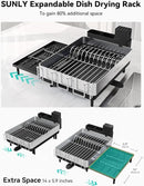 SUNLY Large Dish Drying Rack, Expandable Dish Racks for Kitchen Counter, Space Saving 304 Stainless Steel Drying Rack Kitchen, Extra Large Drainer with Multifunctional Flip Up Pegs, Black by CozyNest Decor