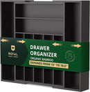 ROYAL CRAFT WOOD Luxury Bamboo Kitchen Drawer Organizer - Silverware Organizer - Utensil Holder and Cutlery Tray with Grooved Drawer Dividers for Flatware and Kitchen Utensils (9 Slot, Black) by CozyNest Decor
