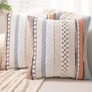 Boho Throw Pillow Covers 18x18 Set of 2 Farmhouse Decorative Cushion Case Striped Square Pillows Cover Chenille Pillow Cases Accent Neutral Pillowcase for Sofa Couch Bed,Orange-Blue by CozyNest Decor