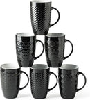 AmorArc Large Coffee Mugs Set of 6, 20oz Ceramic Tall Coffee Mugs Set with Textured Geometric Patterns for Latte/Tea/Beer/Hot Cocoa, Dishwasher & Microwave Safe, Black by CozyNest Decor
