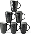 AmorArc Large Coffee Mugs Set of 6, 20oz Ceramic Tall Coffee Mugs Set with Textured Geometric Patterns for Latte/Tea/Beer/Hot Cocoa, Dishwasher & Microwave Safe, Black by CozyNest Decor