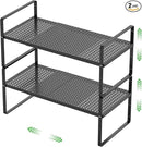 Expandable Cabinet Storage Shelf Stackable Organizer Rack for Kitchen Bathroom Pantry Spice Cupboard Coffee Countertop Home Office Desk Heavy Duty Nonslip Black Small 2 Packs by CozyNest Decor