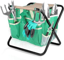 9 PCS All-in-one Garden Tools Set, Heavy Duty Cast-Aluminium Alloy Gardening Tools Kit with Folding Stool Seat&Detachable Canvas Tool Bag , Non-Slip Rubber Grip, Outdoor Hand Tools by GreenHaven Gardens