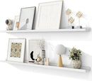 Solid Ash Wood Picture Ledge Shelf, Floating Shelves Set of 2, 56 Inch Long Large Ledge Shelves, Nursery Book Shelves Wall Mounted for Living Room Bedroom Kitchen Decor Kids Bookshelf, White by TinyTreasures Baby Boutique