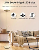 BoostArea Torchiere Floor Lamp Gold, 30W Super Bright LED Standing Lamp, 3000K Stepless Dimmable Pole Lamp with Rotary Switch, 70 Inch Tall Metal Modern Floor Lamps for Living Room/Bedroom/Office/Den by CozyNest Decor