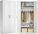 71" Metal Armoire Wardrobe Closet with 2 Doors, Tall Wardrobe Cabinet with Hanging Rod and Adjustable Shelves, White Clothing Storage Cabinets for Bedroom, Laundry Room, Home Office by CozyNest Decor
