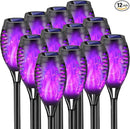 Halloween Decorations Outdoor, 12 Pack Purple Solar Lights Outdoor Waterproof 12 LED Mini Tiki Torch Lights with Flickering Flame for Outside Landscape Garden Pathway Dusk to Dawn Auto On/Off by GreenHaven Gardens