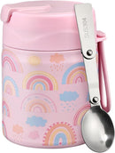 17oz Soup Thermo for Hot Food Kids Insulated Vacuum Food Jar with Stainless Steel Spoon Wide Mouth Thermo Leakproof Lunch Food Container Kids Hot Lunch Box (Pink-Rainbow) by TinyTreasures Baby Boutique