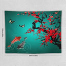 Houselerax Japanese Koi Fish Tapestry, Cherry Blossoms Asian Oriental Green Teal Floral Branch Koi Fish Carp Tapestries Wall Hanging for Bedroom Living Room Office Decor 80"x60" by CozyNest Decor
