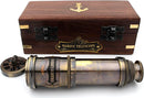 14 Inch Vintage Nautical Brass Telescope with Wood Box – Handheld Spyglass for Marine, Pirate, and Captain Use by TinyTreasures Baby Boutique