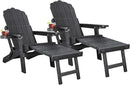 Adjustable Backrest Folding Adirondack Chair Set of 2, Adirondack Chair with Ottoman, Weather Resistant Fire Pit Chair with 2 Cup Holders, for Porch Backyard Outdoor Lawn Pool Deck Beach, Black by GreenHaven Gardens