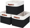 Storage Bins Large Fabric Storage Baskets for Shelves 3 Pack, Decorative Linen Closet Baskets with Handles for Organizing, Shelf, Clothes, Home, Office, 15x11x9.5Inches (Black&White) by CozyNest Decor